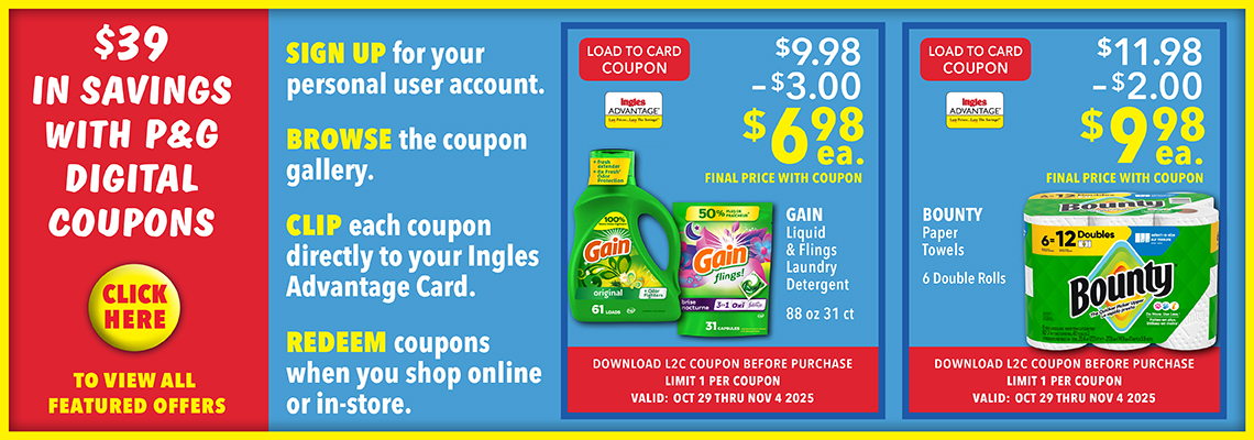$39 in savings with P&amp;G Digital Coupons. CLick here to view all featured offers